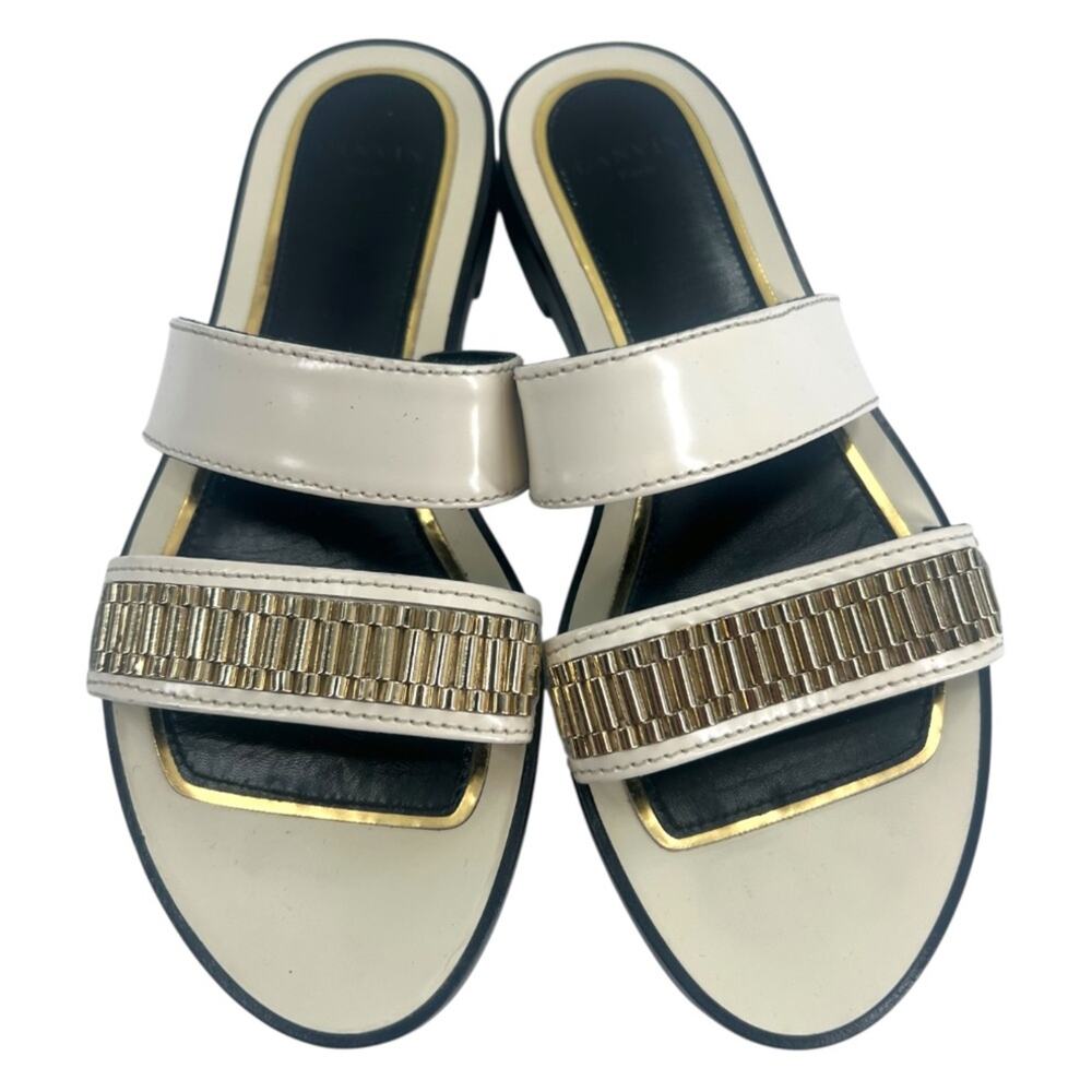 Lanvin leather gold chain slide sandals sz 8
